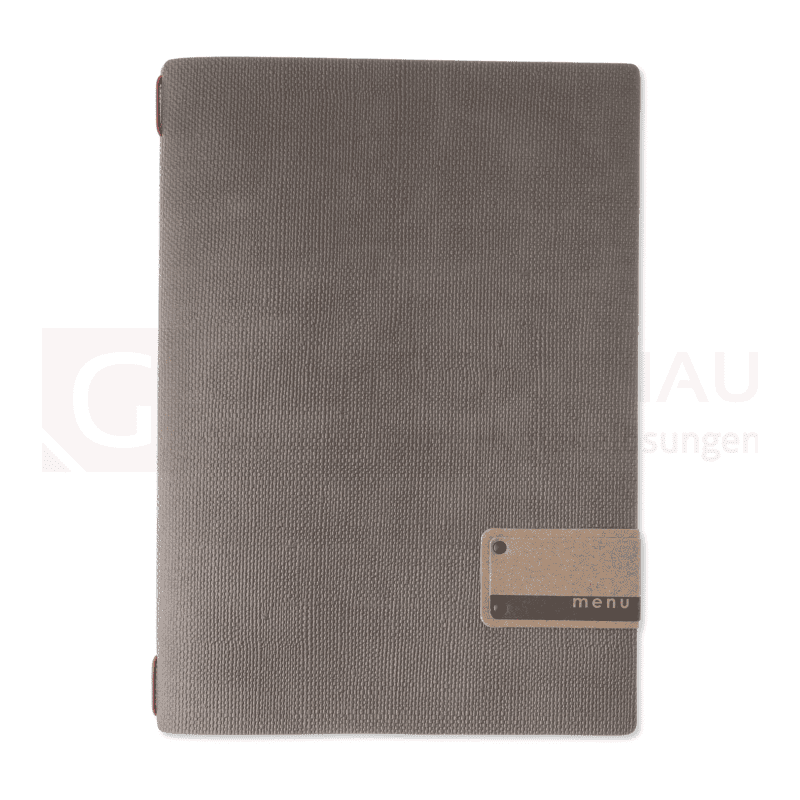 Speisekarte, Serie Jute, antibakterielles PVC, grau, A4, Kordel rot, 1 Doppelfolie